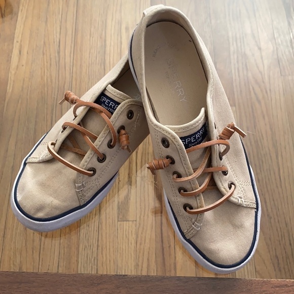 Sperry Pier View Canvas Sneaker size 6.5 tan - Picture 1 of 5